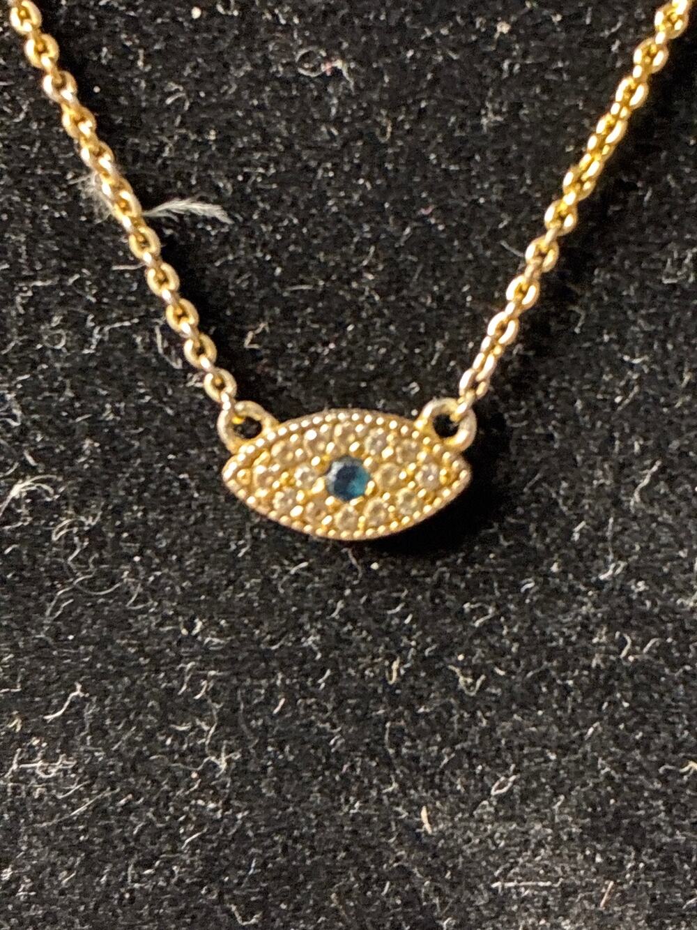 Gorjana Gold Evil Eye Charm Necklace Pavé Cubic Zirconia Blue Center Stone
